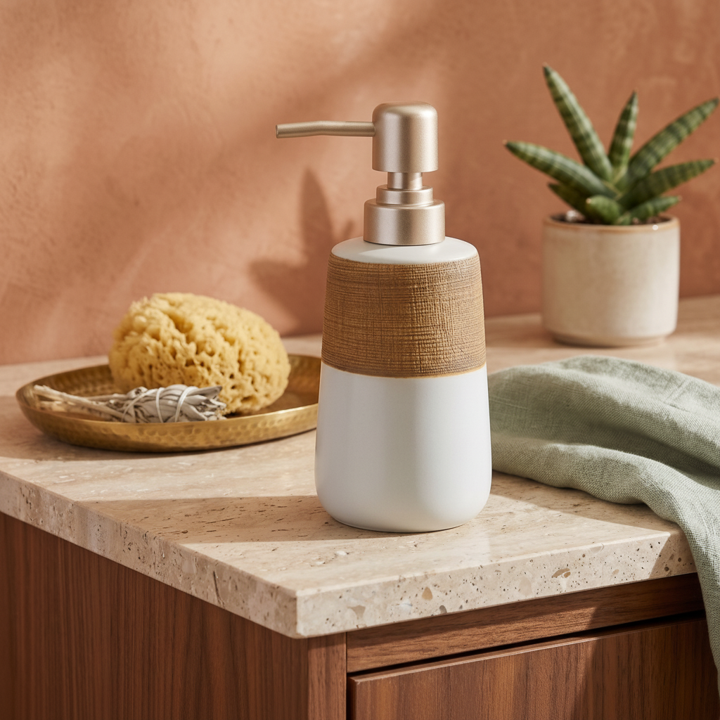 Ceramic & Rattan Hand Wash Dispenser — Premium Soap Dispenser