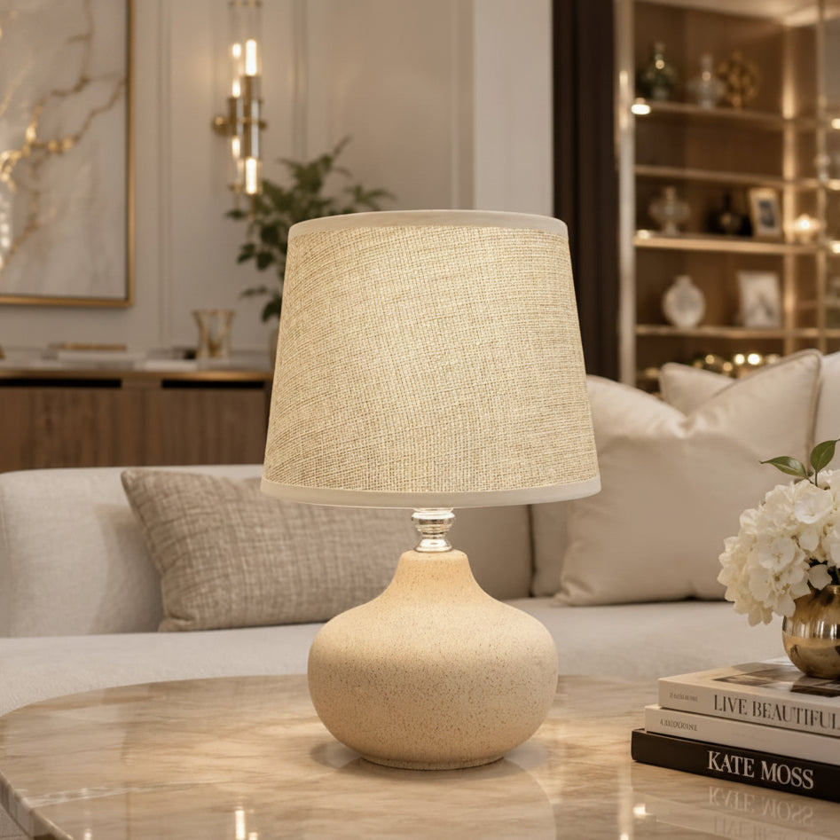 Ceramic Table Lamp with Woven Linen Shade
