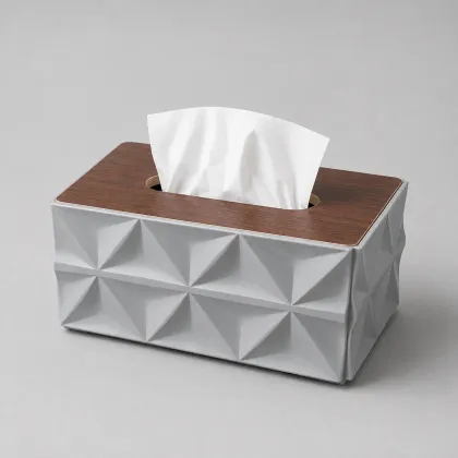 Diamond Geometric Tissue Box Holder with Walnut Wood Lid - Gray