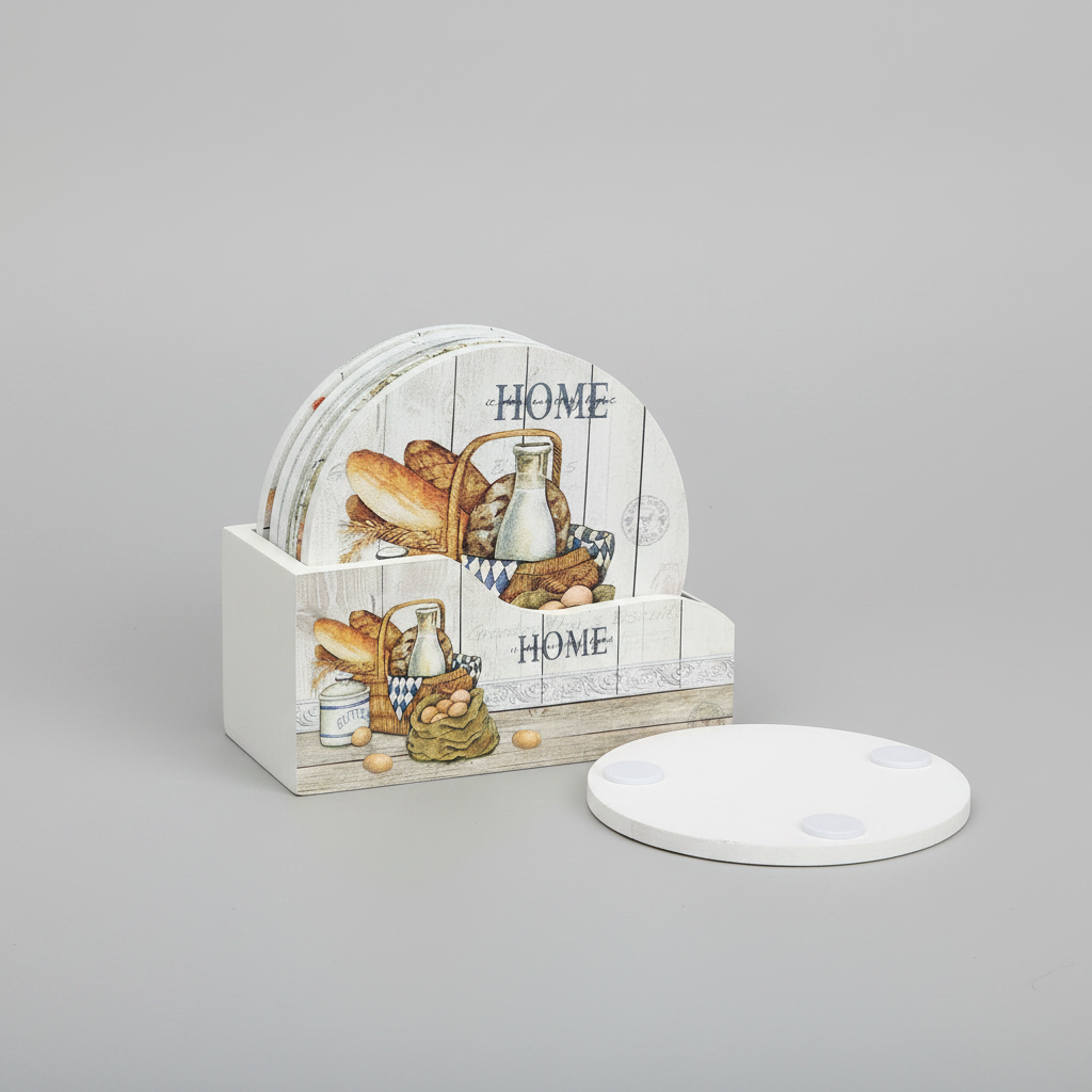 Farmhouse HOME Wooden Coaster Set with Holder