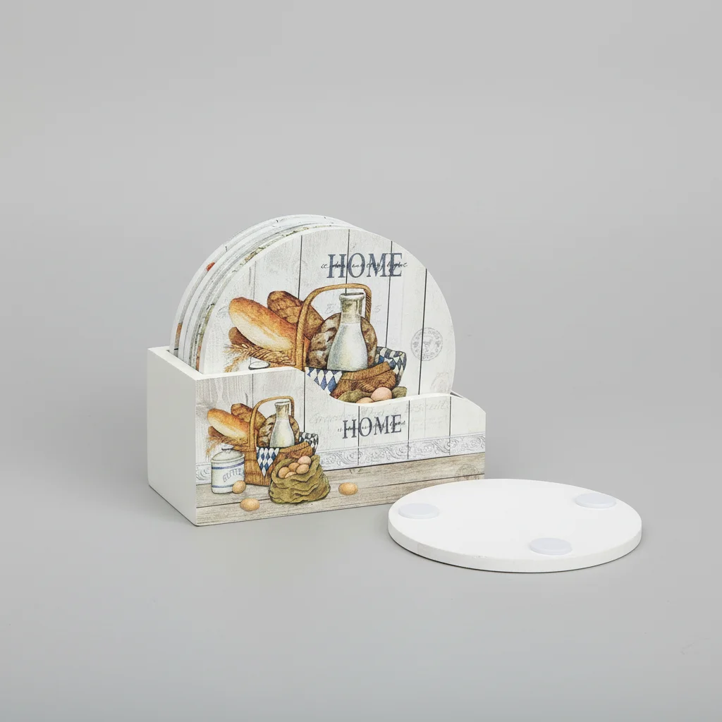 Farmhouse HOME Wooden Coaster Set with Holder