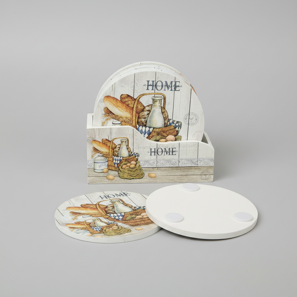 Farmhouse HOME Wooden Coaster Set with Holder