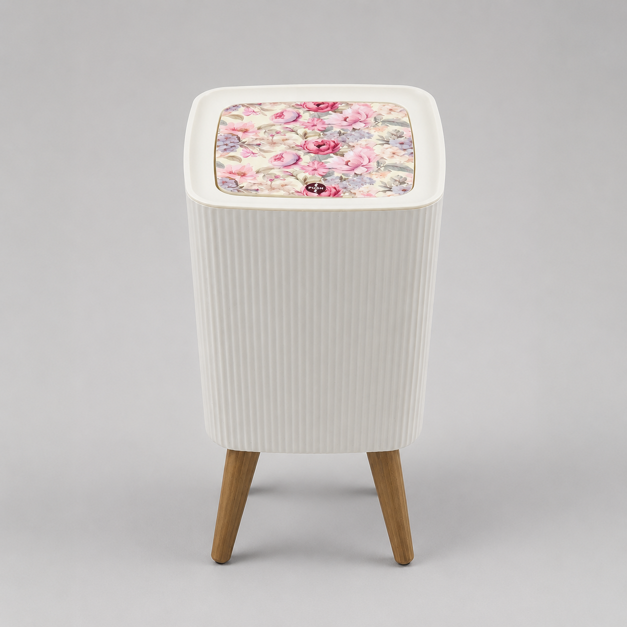 Floral Elegance Waste Bin | Push to Open & Close