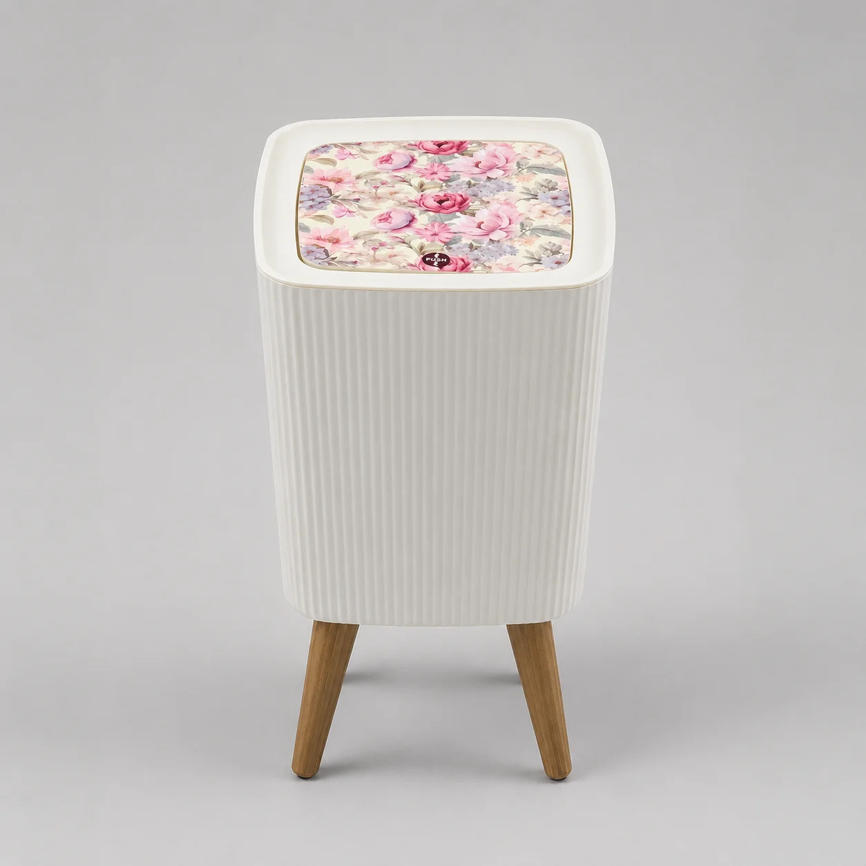 Floral Elegance Waste Bin | Push to Open & Close