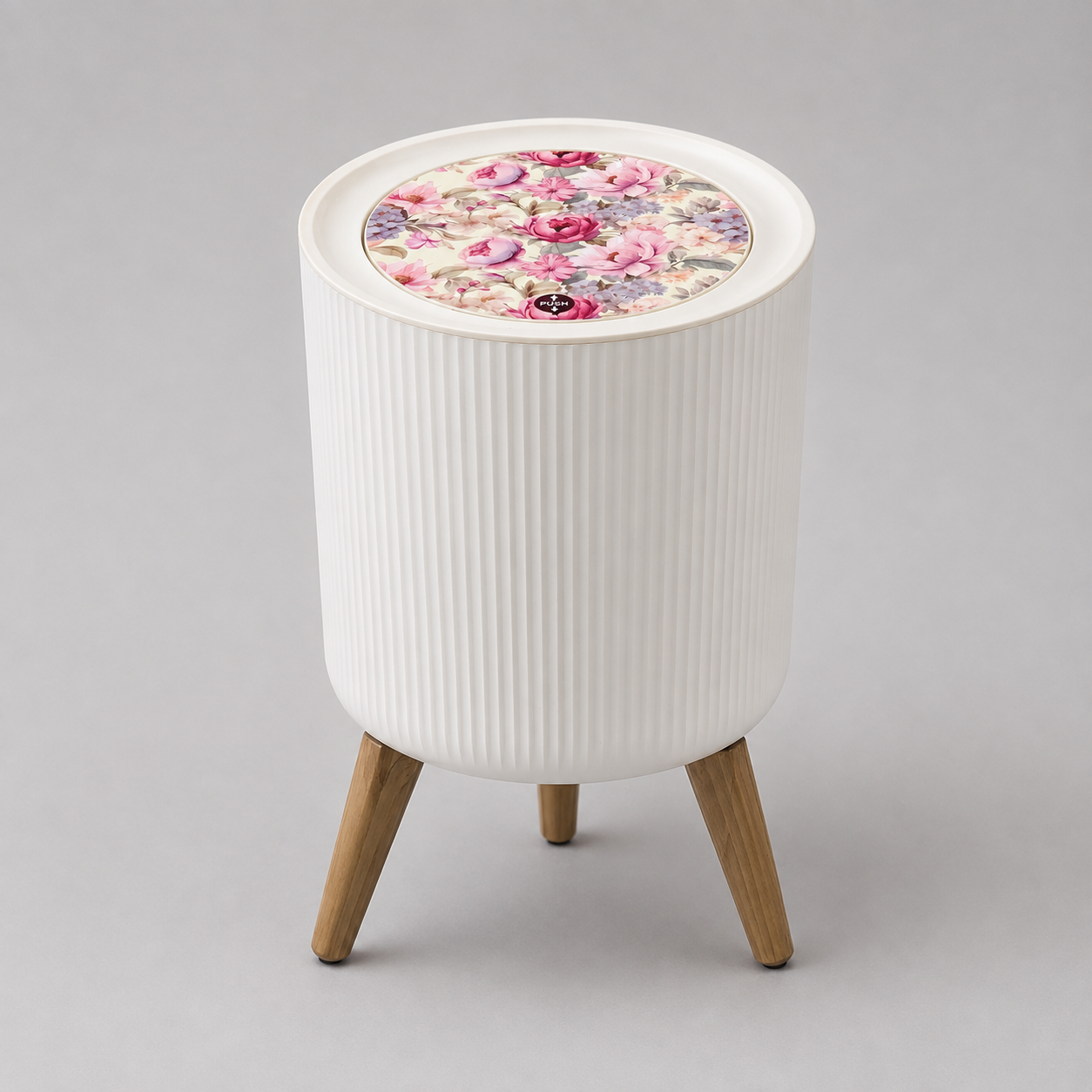 Floral Elegance Waste Bin | Push to Open & Close