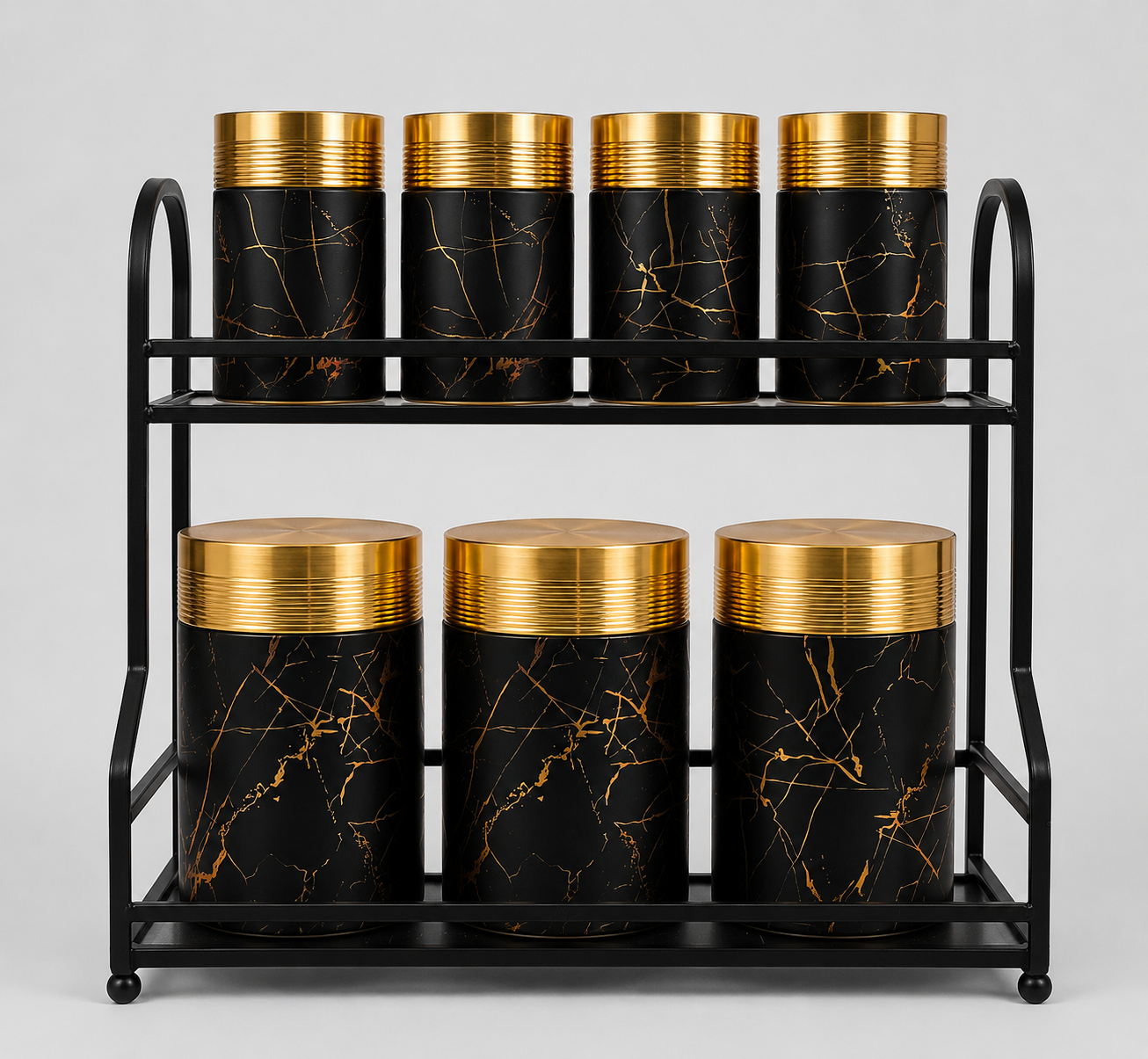 Marble & Gold Luxury Ceramic Canister Set with Rack – 7 Piece