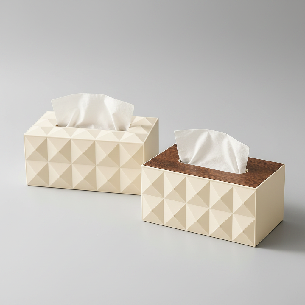 Reversible Geometric Tissue Box Holder | Ivory & Walnut Wood Top