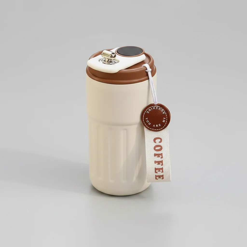 Smart Temperature Display Coffee Tumbler — Travel Mug with Strap