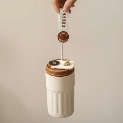 Smart Temperature Display Coffee Tumbler — Travel Mug with Strap