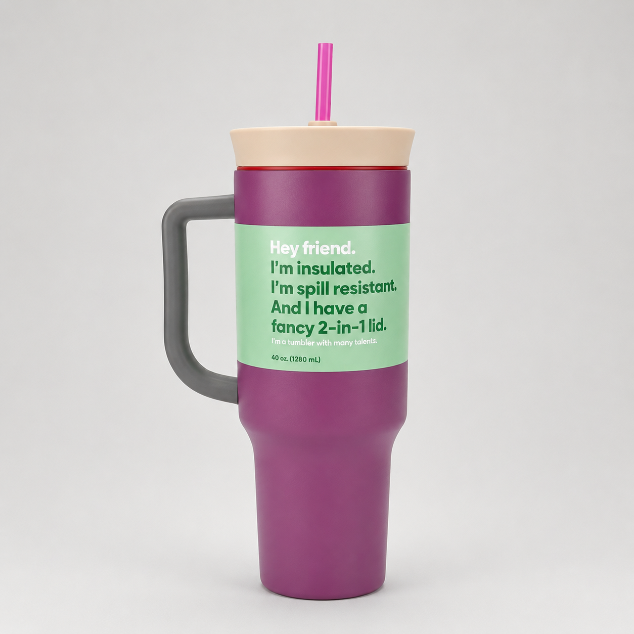 40 oz Insulated Tumbler Mug with Handle & Straw