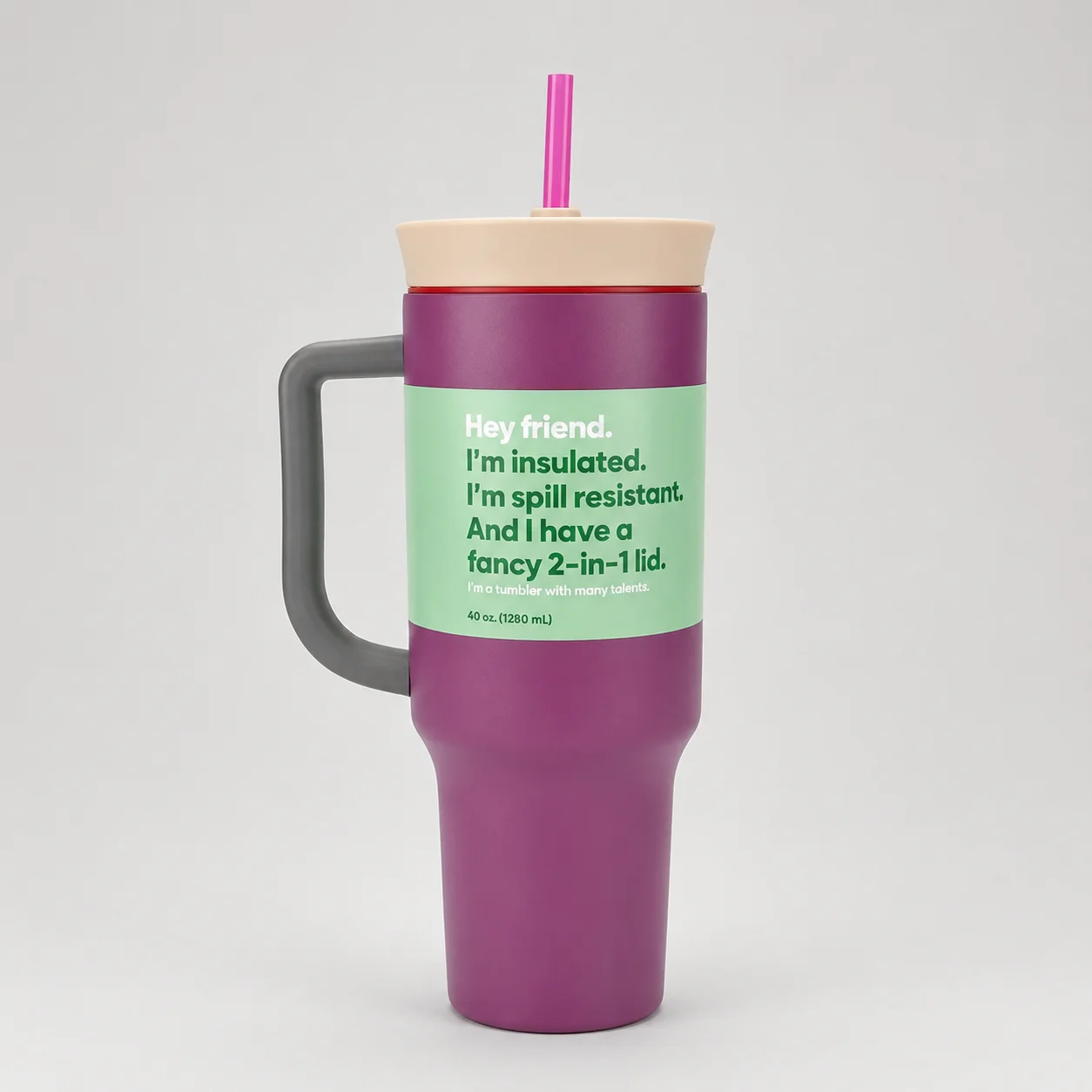 40 oz Insulated Tumbler Mug with Handle & Straw