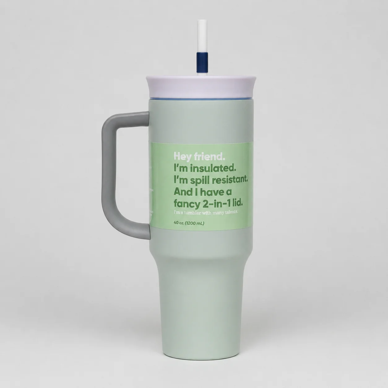 40 oz Insulated Tumbler Mug with Handle & Straw